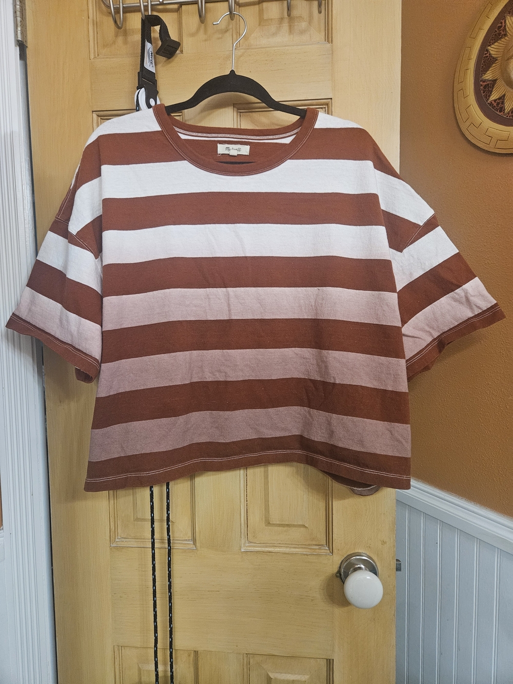 Madewell Rust and White Striped Tee